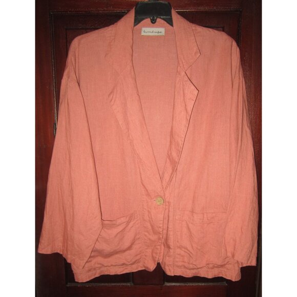 Love and Confuse Lithuania Sz XL 100% Pure Linen Blazer Jacket Oversized Pockets - Picture 1 of 3